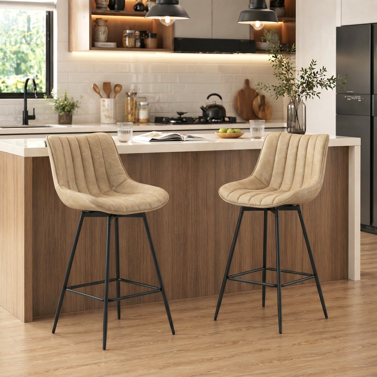 HOMCOM Swivel Bar Stools Set Of 2, Pu Leather Upholstery