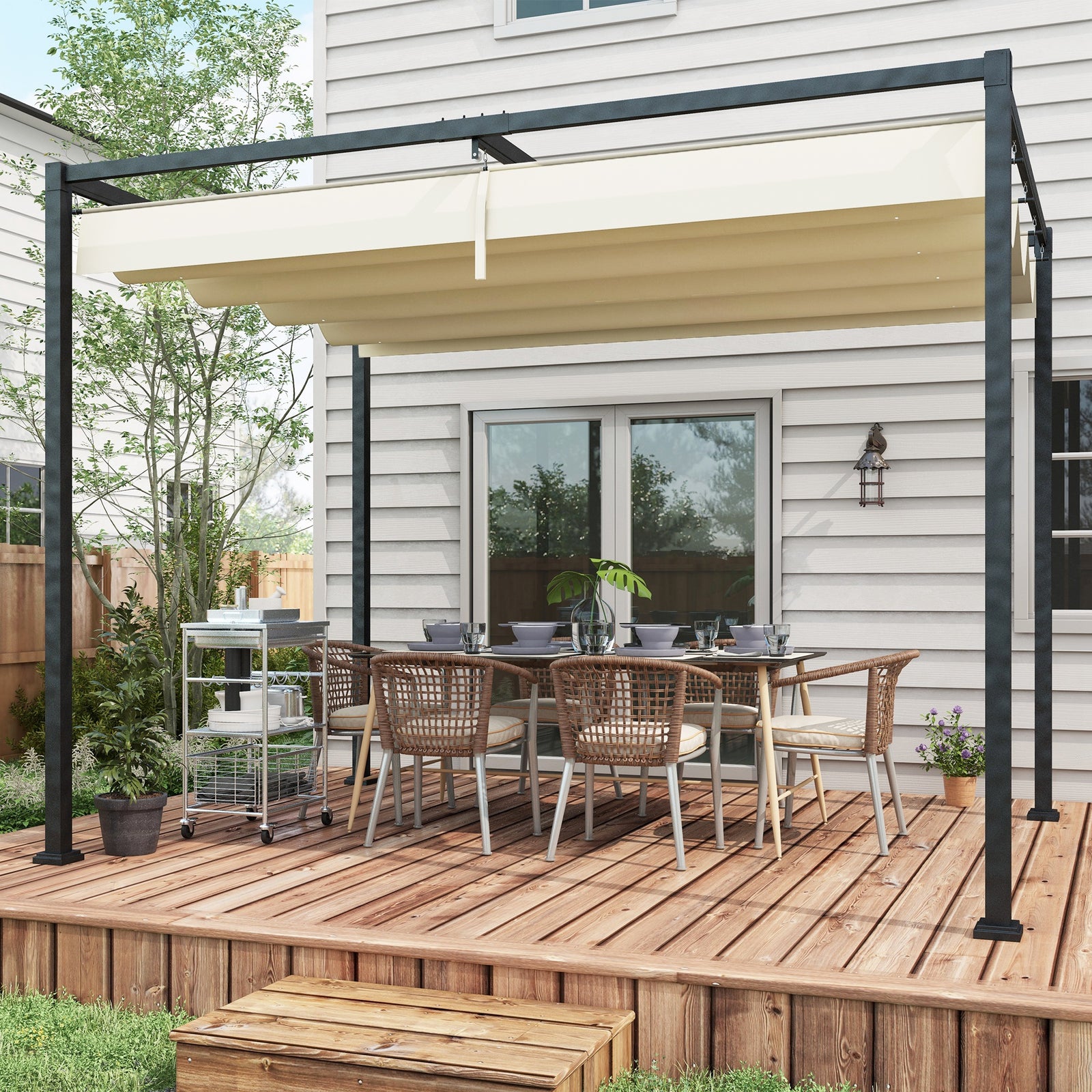 3x2m Metal Pergola Gazebo Retractable Canopy Cream