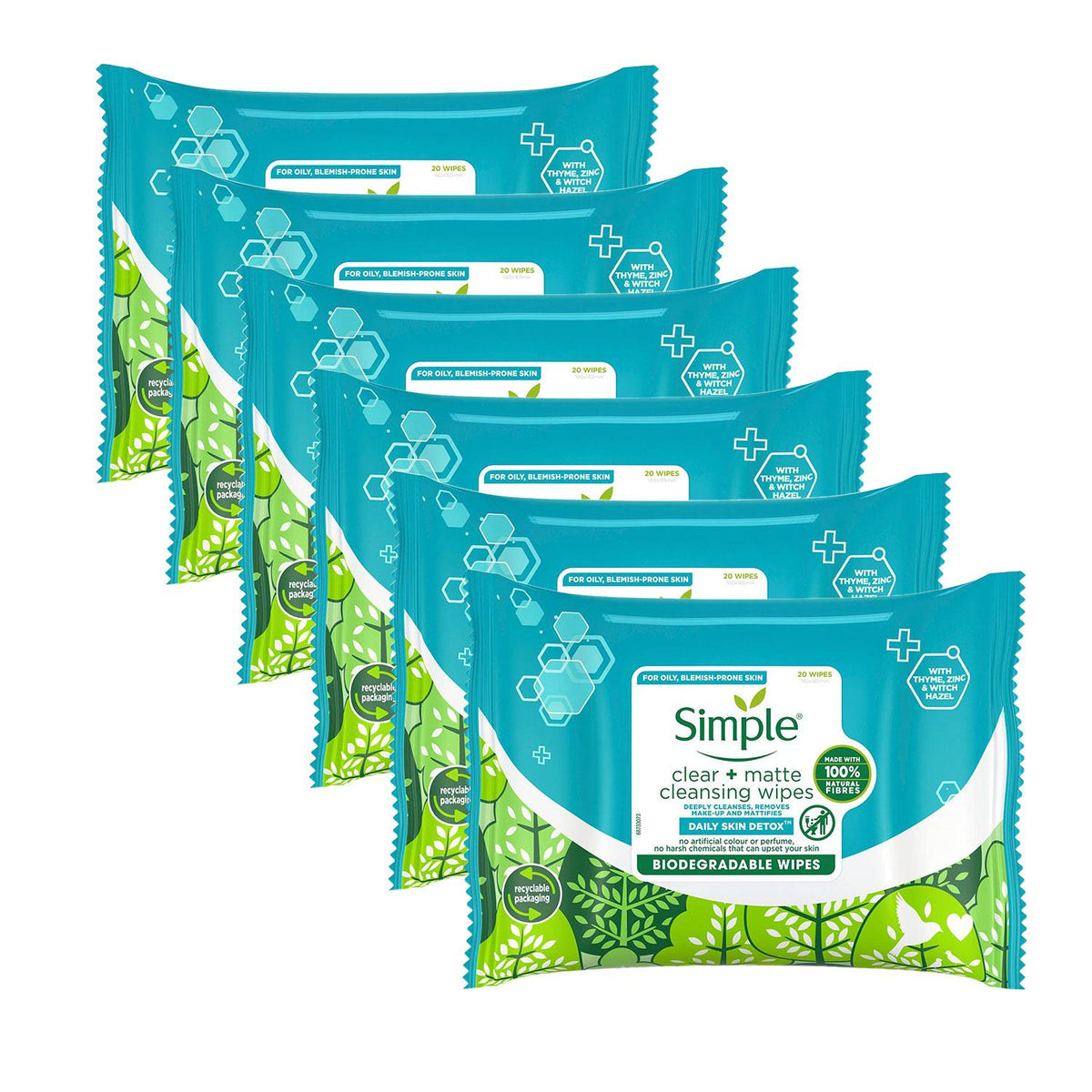 Clear+matte Daily Skin Detox Biodegradable Wipes For Oily Skin | Set of 6
