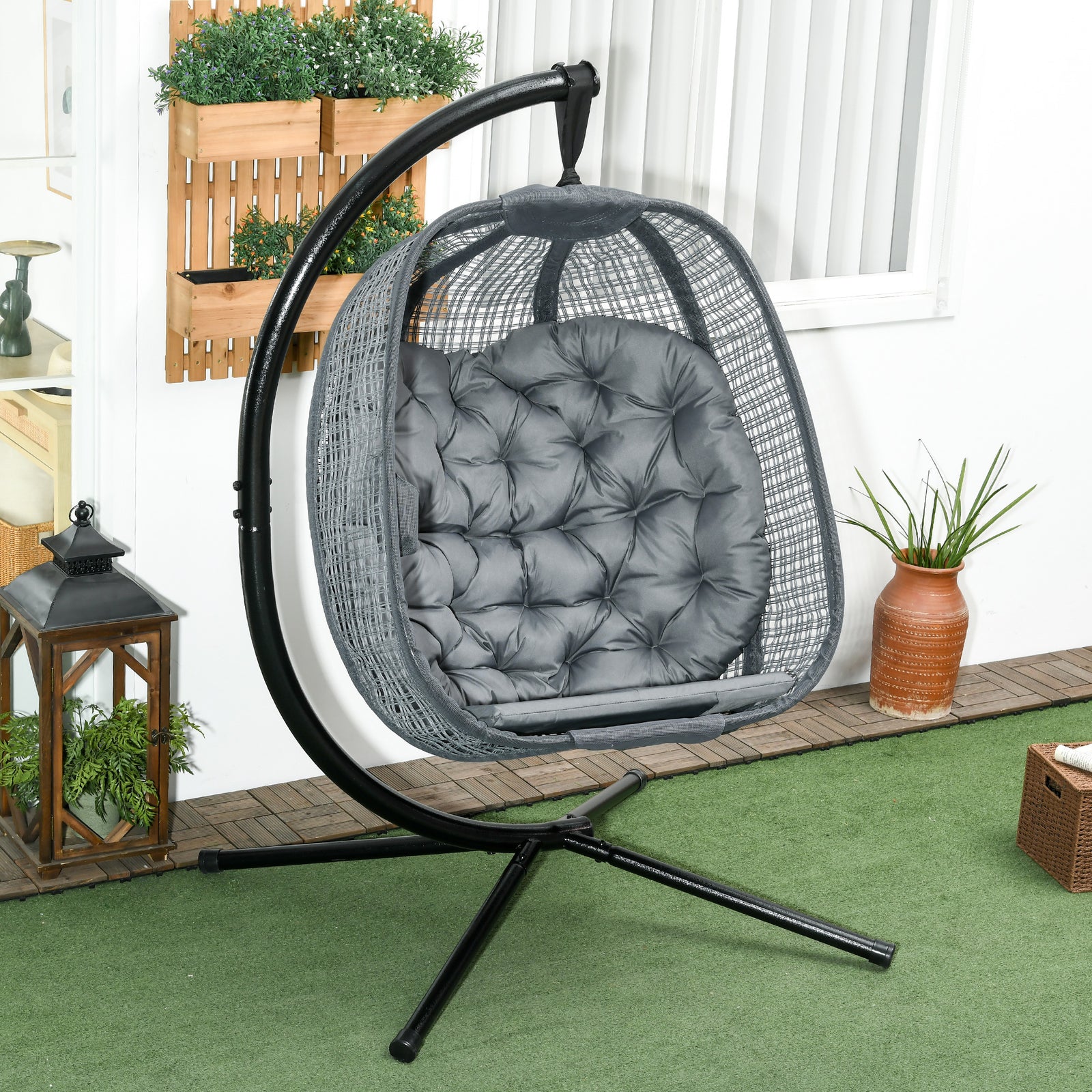 Egg Chair With Foldable Basket, Cup Holder