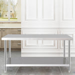 150×60cm Stainless Steel Work Table 2-tier Commercial Kitchen Prep Station, 80cm Height