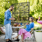 6.5ft Metal Privacy Screen W/ Stand, Leaf Style