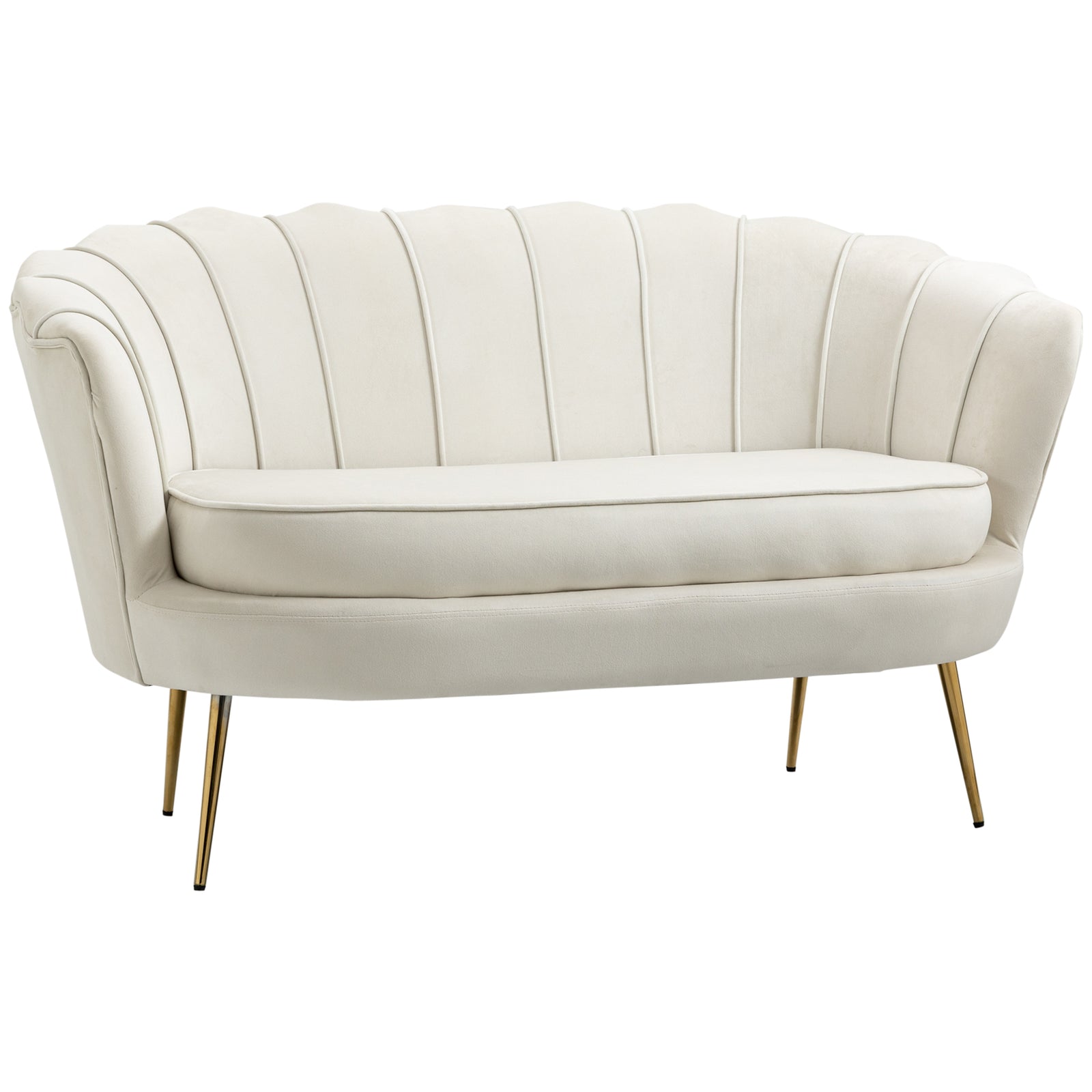 Modern 2 Seater Sofa With Petal Backrest And Steel Legs