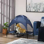 Pawhut 92cm Elevated Dog Bed Cooling Raised Pet Cot Uv Protection Canopy | Blue