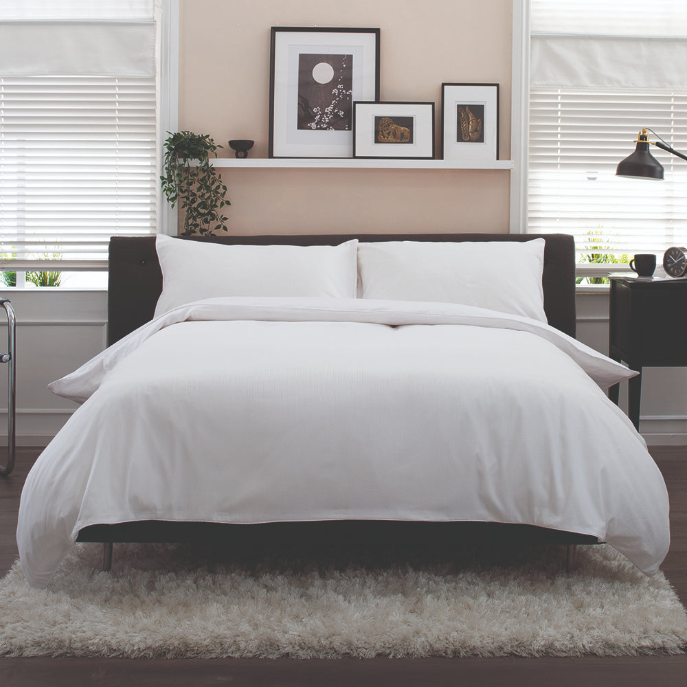 Boston Stripe 230 Thread Count 100% Cotton Duvet Cover Set | Super King | White