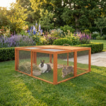 PawHut Rabbit Hutch, Folding Wooden Rabbit Run With Openable Top