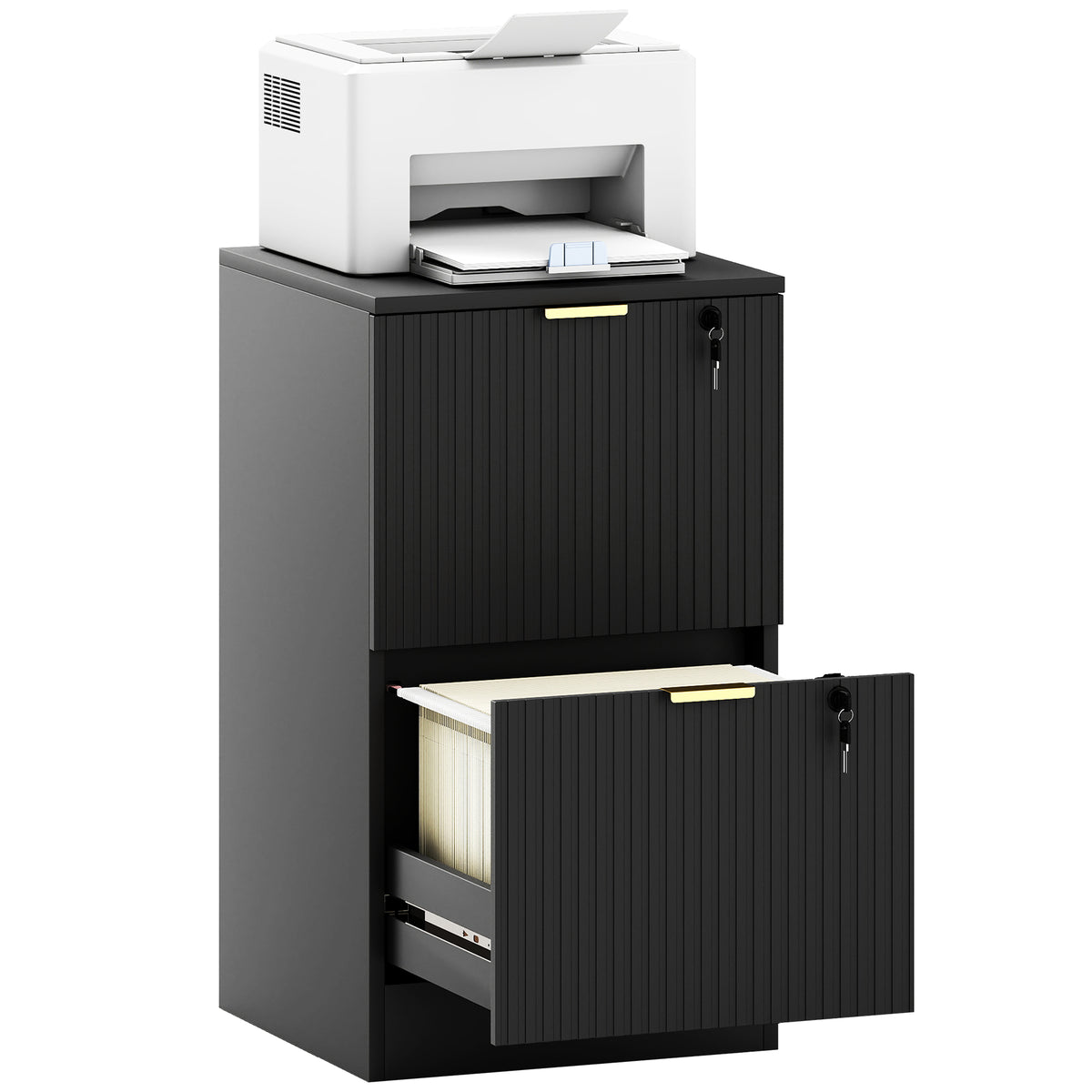 HOMCOM Filing Cabinet, File Cabinet With 2 Lockable Drawers And Hanging Rails