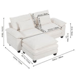 Chenille Sectional Sofa With Ottoman And Lumbar Pillows | White