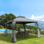 3 X 3(m) Garden Gazebo Double Top Gazebo Canopy W/ Curtains | Gray