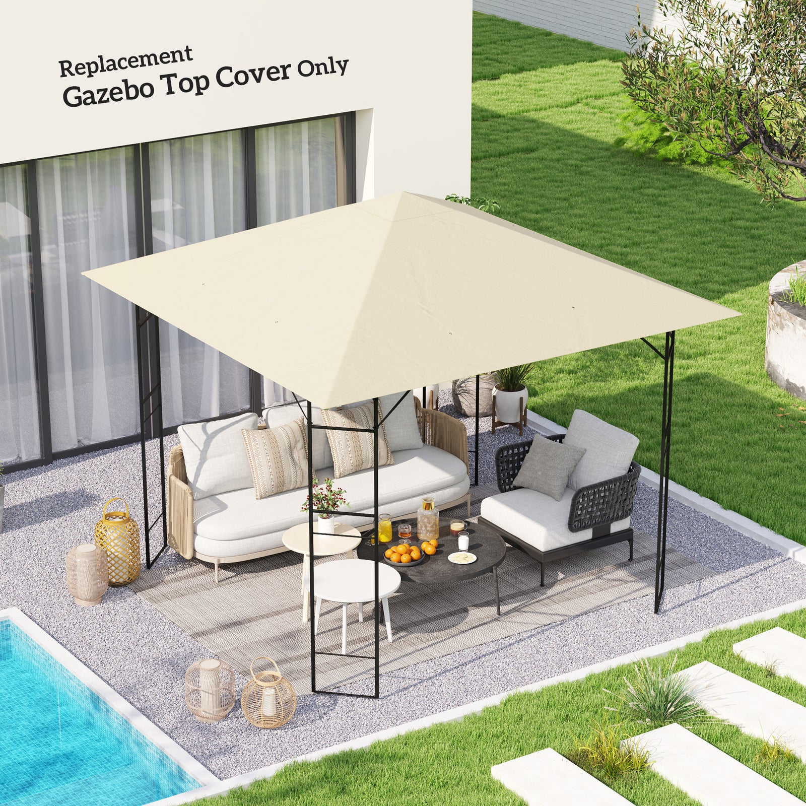 3x3m Gazebo Canopy Replacement Cover With Drain Holes Upf30+ | Cream