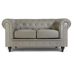Chesterfield Scroll Arm Faux Leather Sofa 2 Seater | Grey