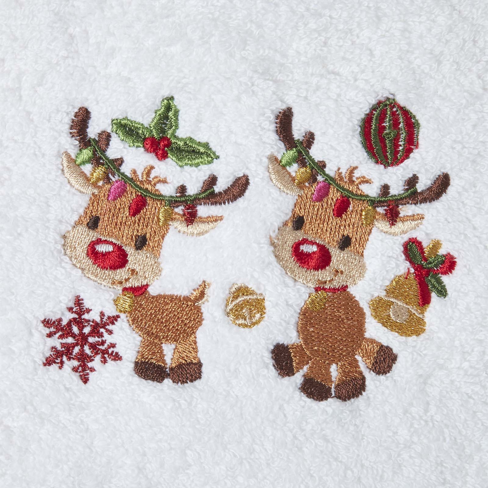 Reindeer Embroidered 100% Cotton Christmas Hand Towel