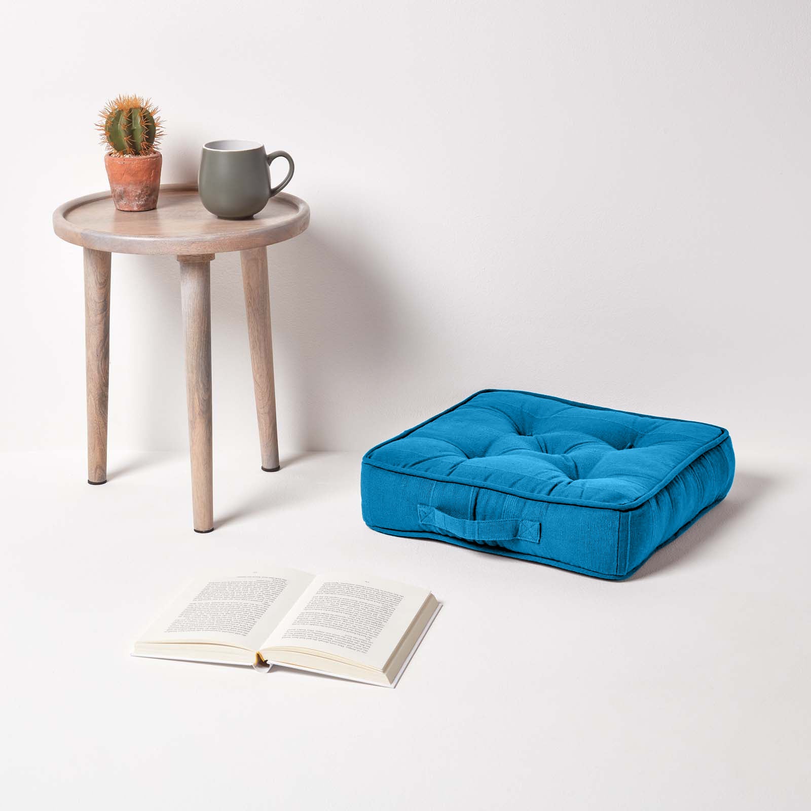 Rajput Ribbed Cotton Floor Cushion | 40cm x 40cm | Teal