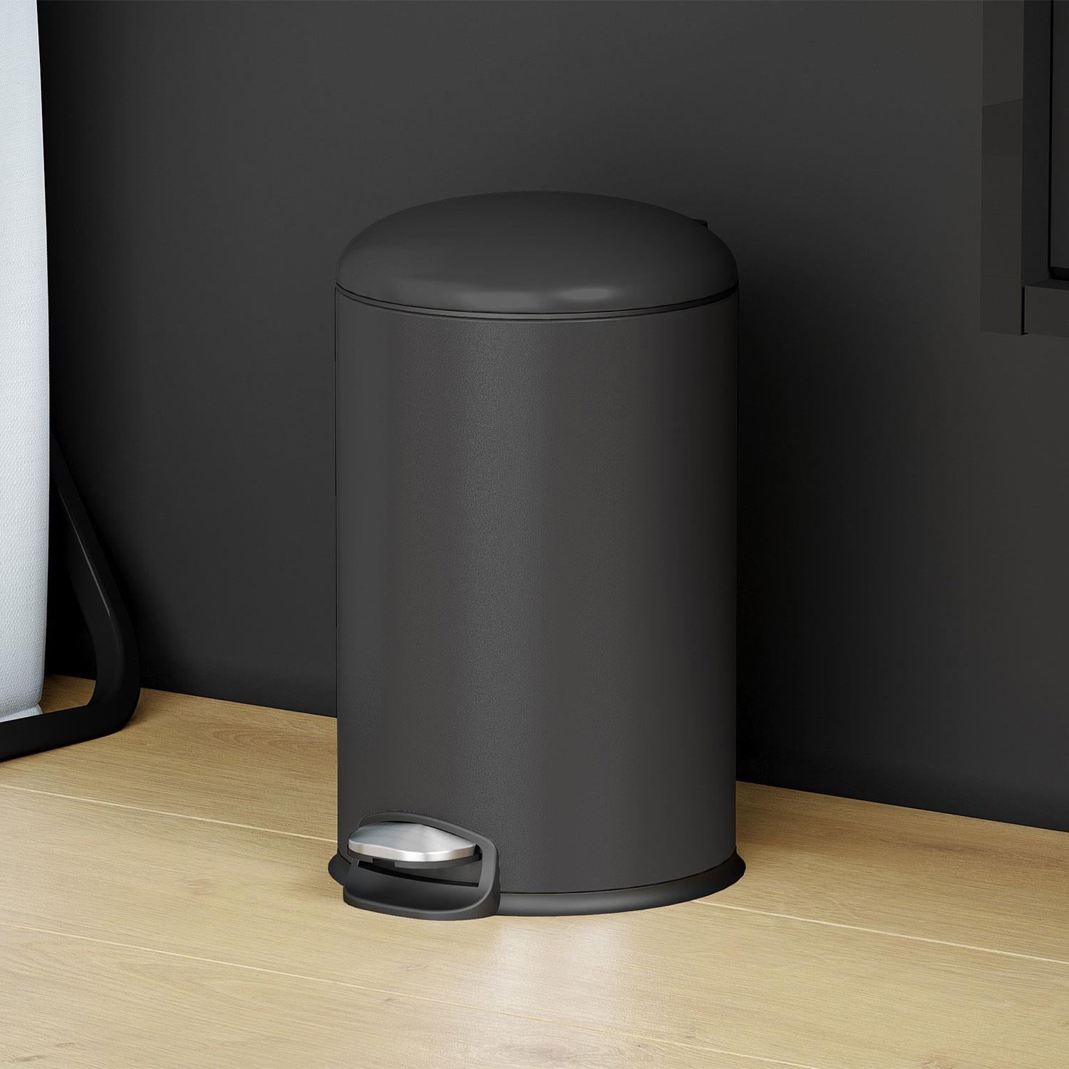 Bathroom Bin 5l Pedal Soft-close Bucket Matt Black, Essentials Collection