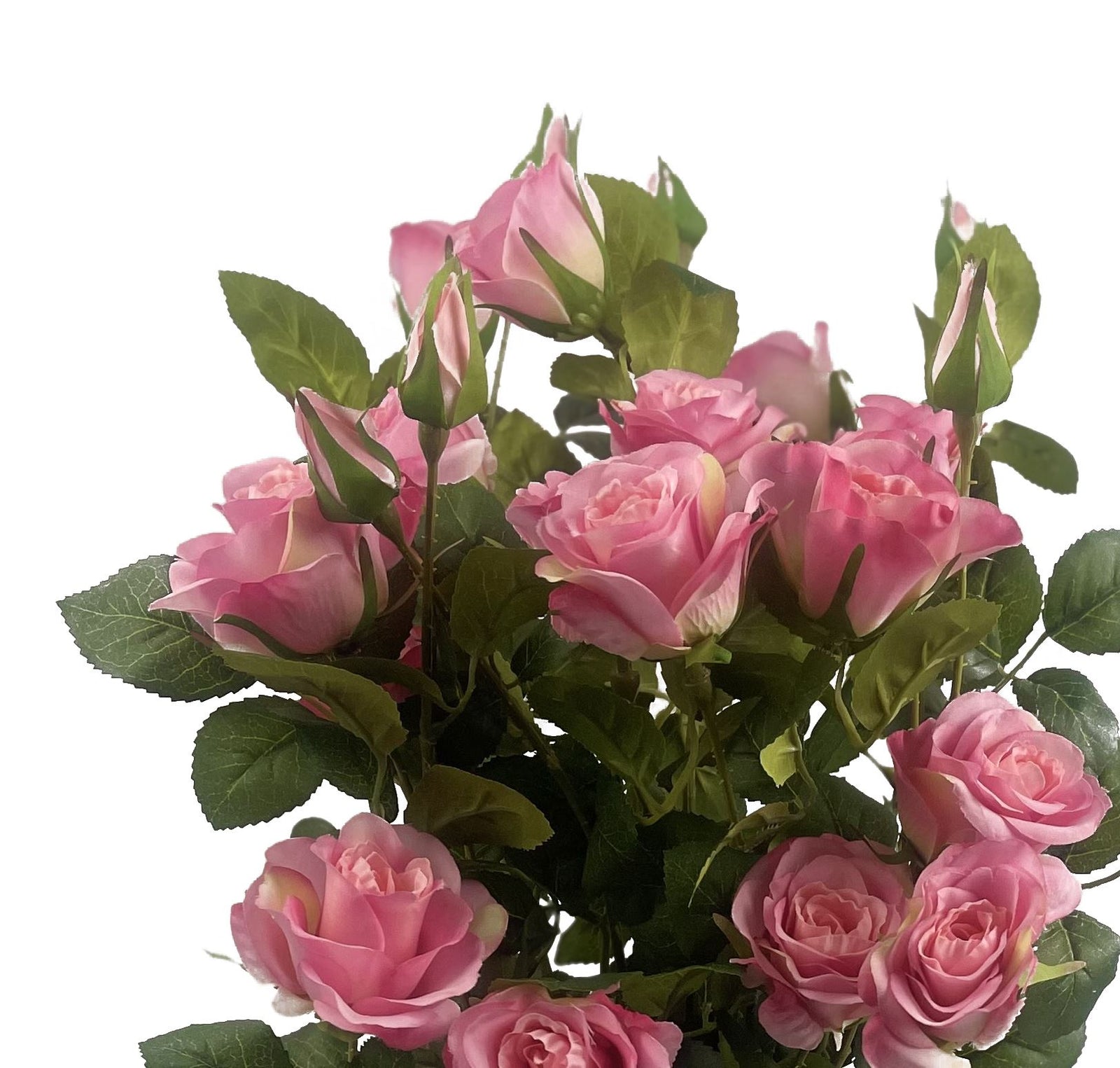 60cm Artificial Rose Bush Premium Pink Silk Flowers And Leaves