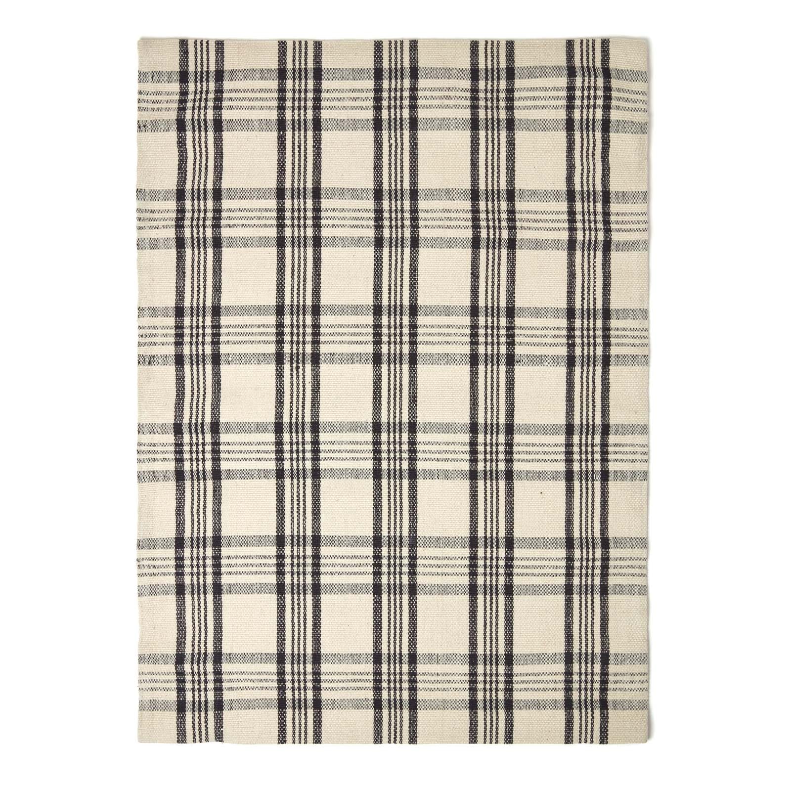 Tartan Check Non-slip 100% Wool Rug | 120cm x 180cm | Black & White