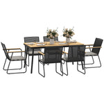 6 Seater Garden Dining Set With Cushions Rattan Backrest | Natural