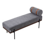 Modern Upholstered Bench With Bolster Pillow, Fine Linen Fabric Bedroom Bench With Metal Legs For End Of Bed | Dark Grey