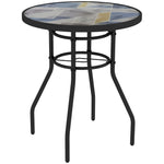 Garden Table W/ Tempered Glass Top, Steel Frame | Multi Colour