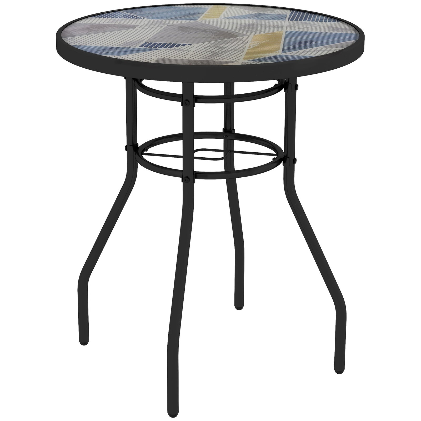 Garden Table W/ Tempered Glass Top, Steel Frame | Multi Colour