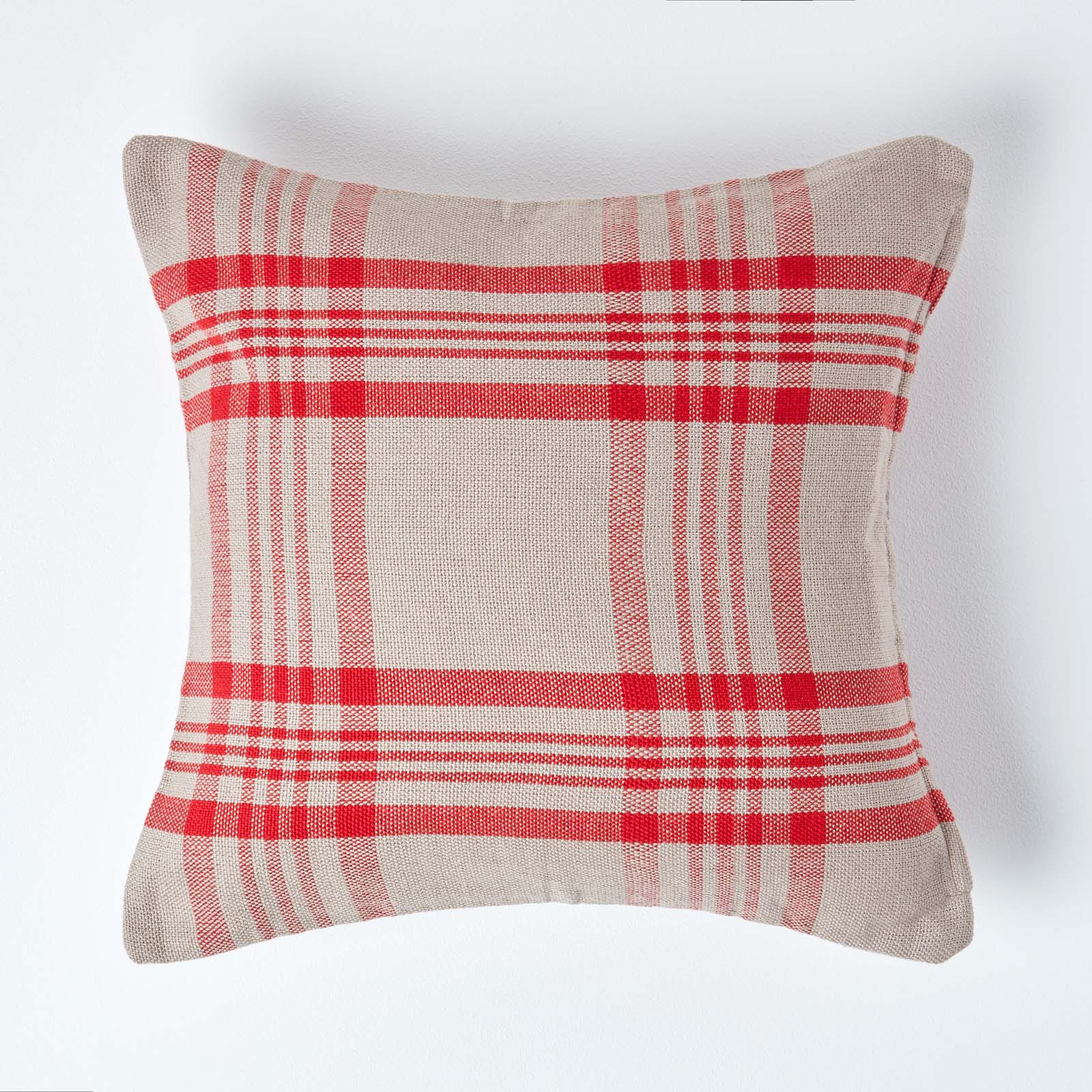 Tartan Check Pattern Cushion Cover | 60cm x 60cm | Grey & Red