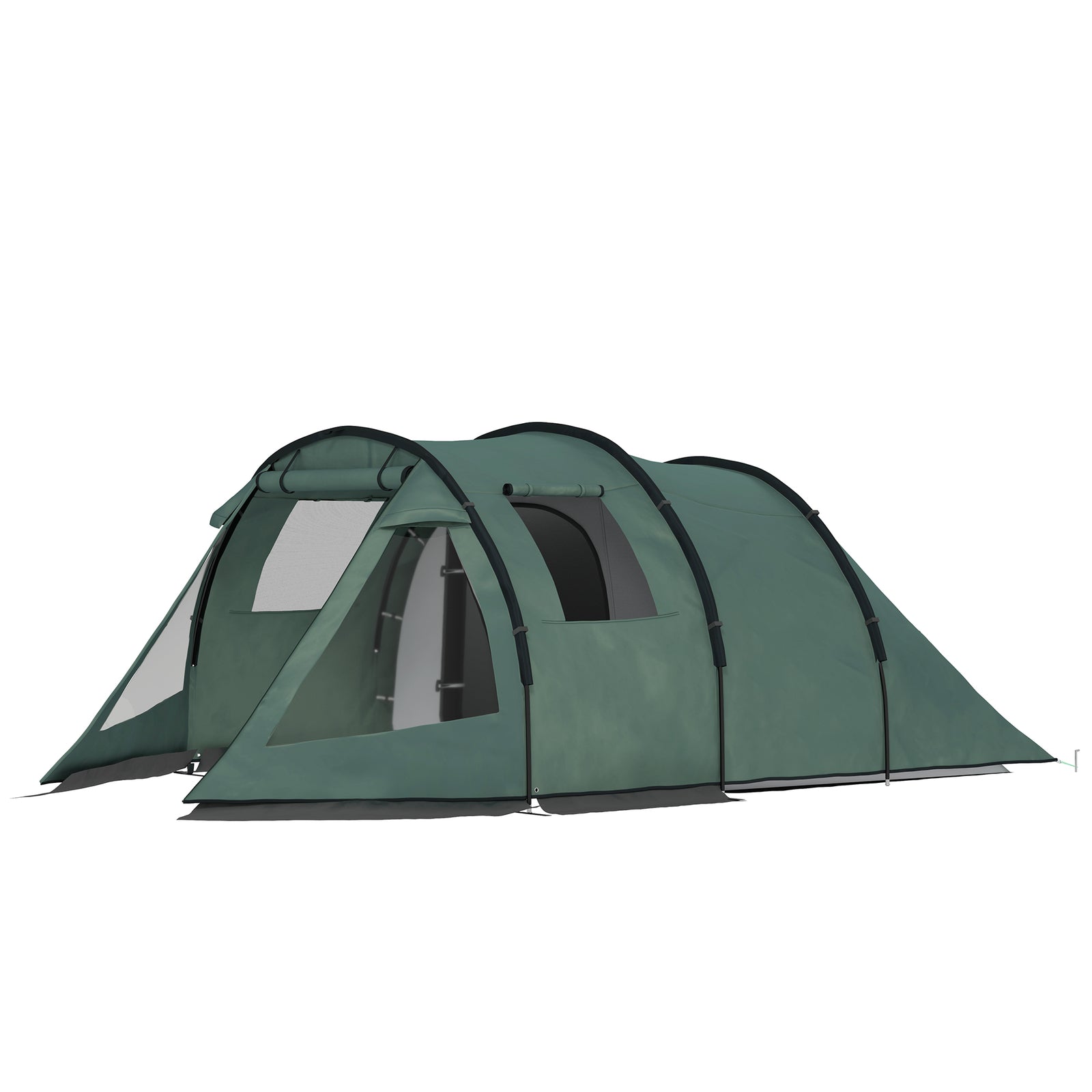 3-4 Persons Tunnel Tent, Two Room Camping Tent W/ Windows | Green