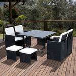 Rattan Garden Furniture Patio Dining Table Set W/ 8 Stools | Black