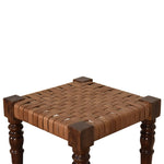 Artisan Furniture Solid Wood Woven Leather Footstool
