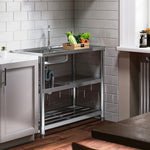 98cm W X45.5cm D X 80cm H Bathroomdeco Stainless Steel One Compartment Sink With Shelves And Drainboard