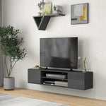 Floating Tv Unit For 60" With Shelves Cabinets | Gray