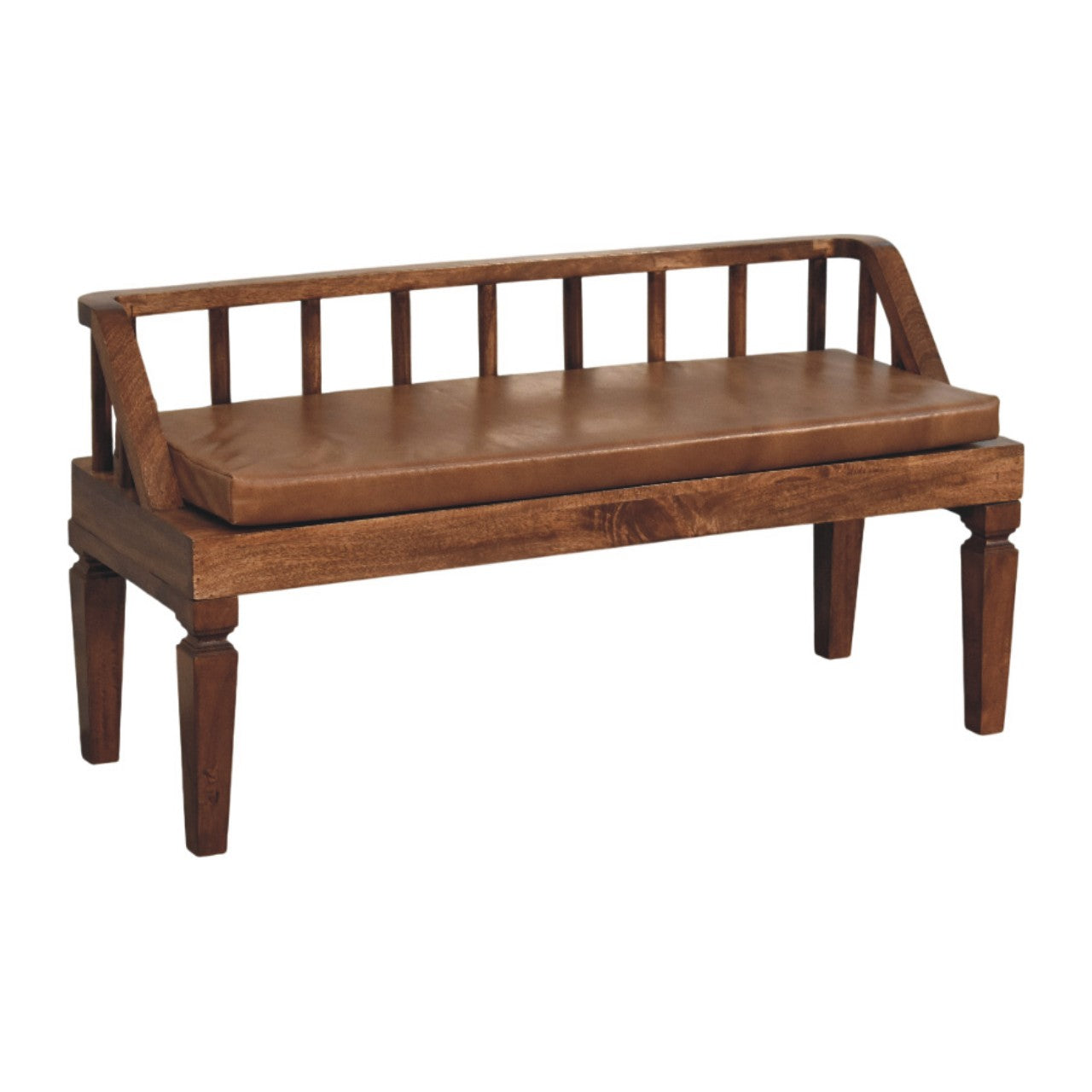 Artisan Furniture Solid Wood Bordeaux Leather Bench, Upholstered