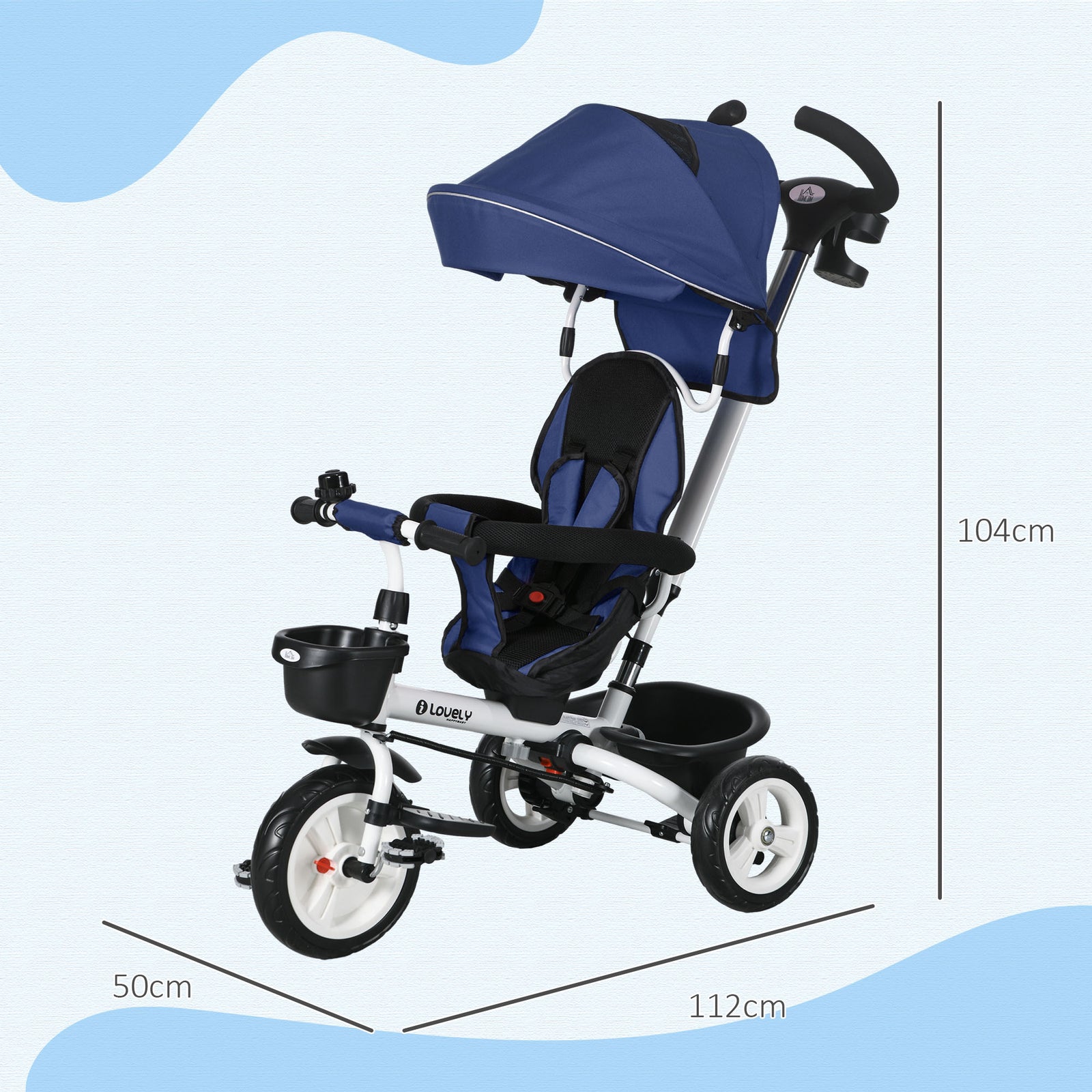 6 In 1 Trike For Toddler 1-5 Years With Parent Handle | Dark Blue