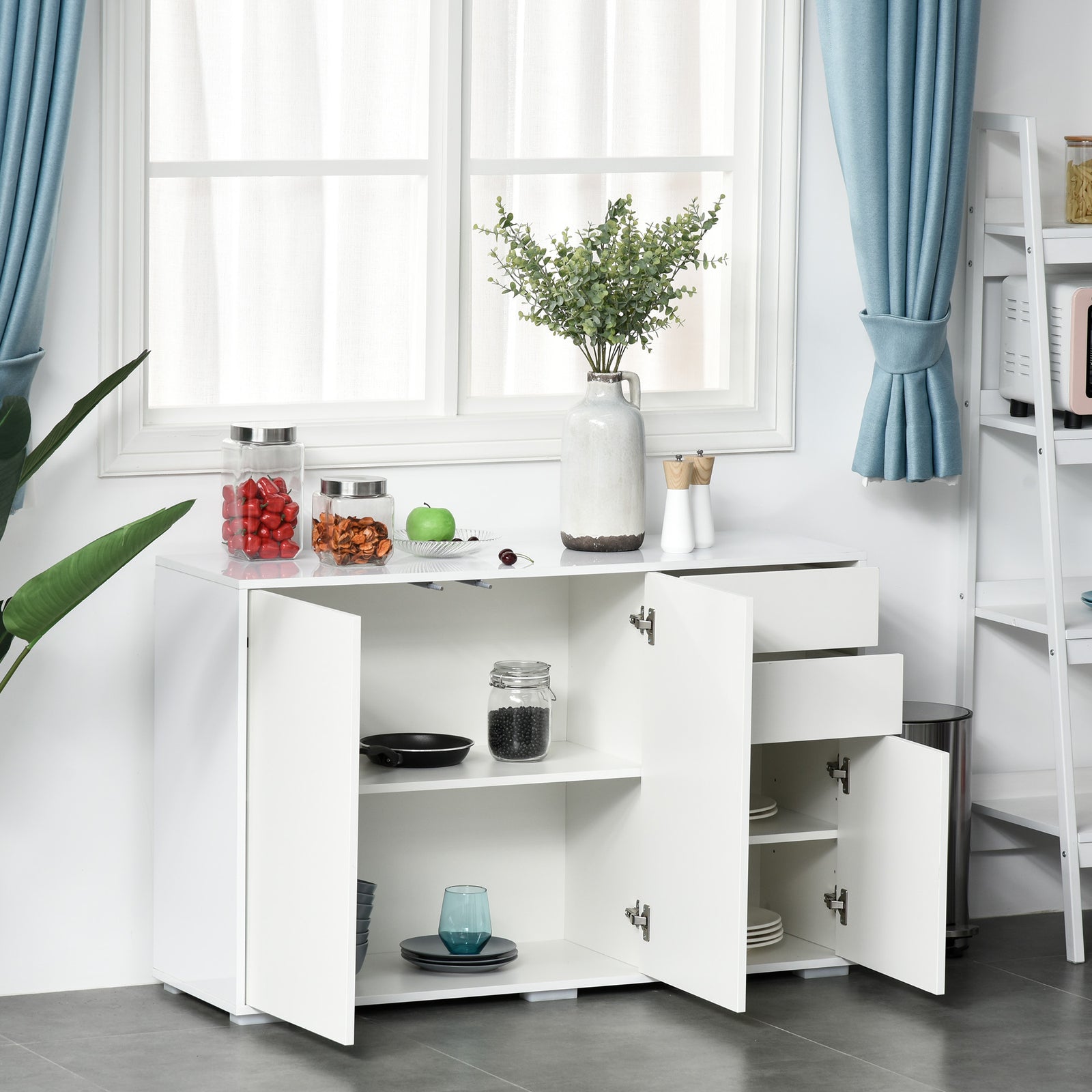 Side Cabinet With 2 Door Cabinet And 2 Drawer Home Office | One Size | White