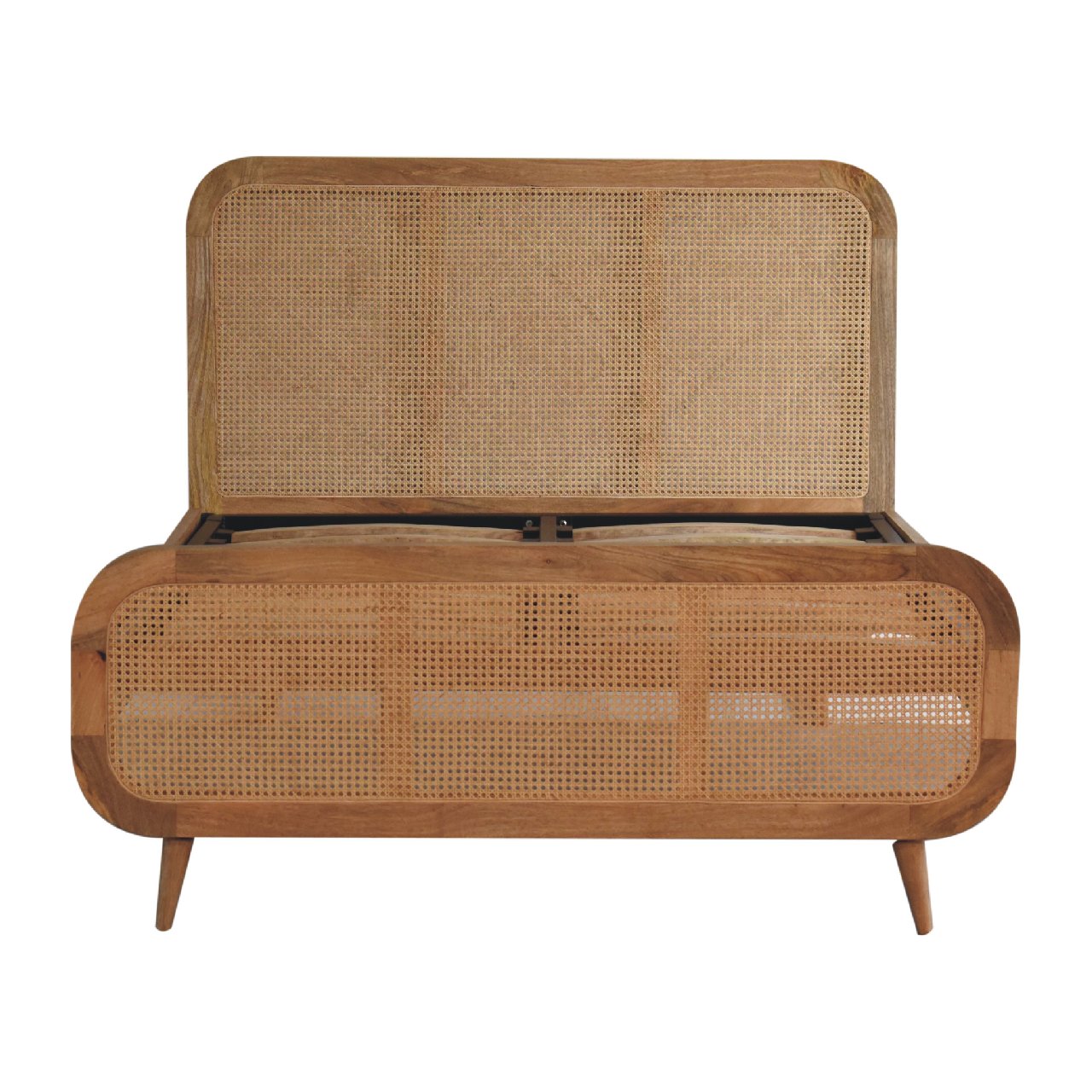 Solid Wood Rattan Bed, Beige