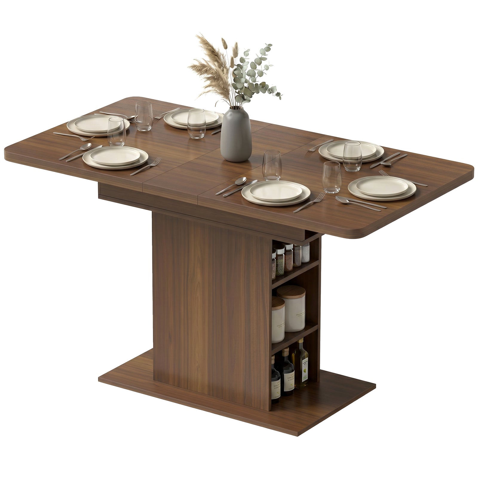 Extendable Dining Table For 4-6, Kitchen Table With Shelves | Brown