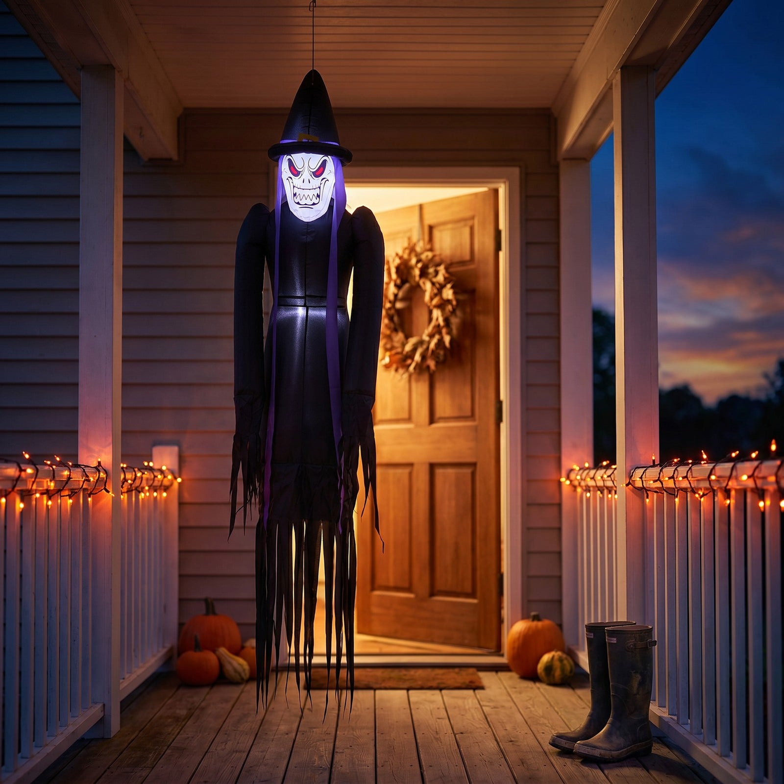 Breeins 182cm Blow-up Halloween Scary Witch Inflatable Decoration With Built-in Led Lights
