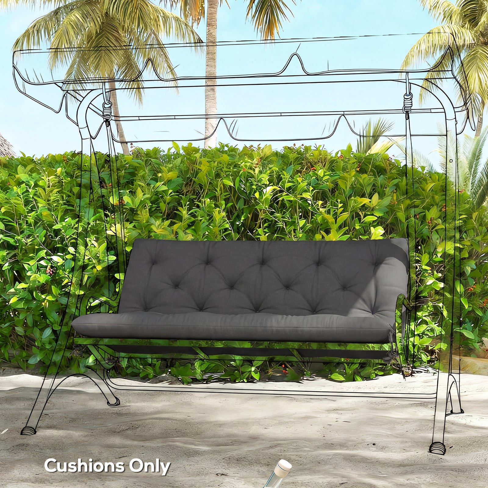 Garden Bench Cushion, Seat Pad With Ties, Black | Black