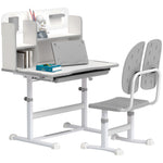 Kids Desk And Chair Set W/ Tiltable Desktop Reading Rack | Grey