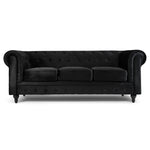 Button Tufted Velvet Living Room Sofa - 3 Seater | Black