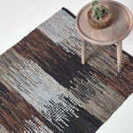 Black, Grey & Brown Real Leather Handwoven Cutshuttle Rug | 150cm x 240cm | Black & Brown