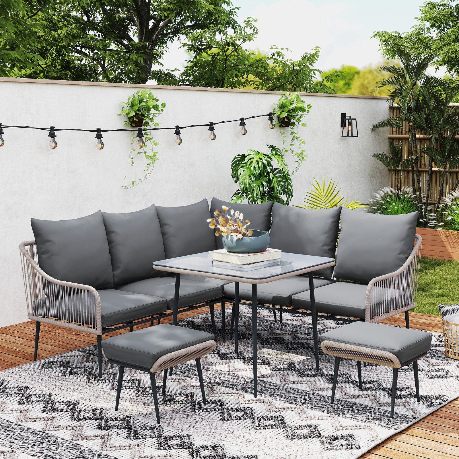 6 Piece Garden Furniture Set Garden Sofa With Cushions | Light Brown