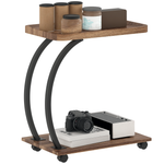 HOMCOM C Shaped Side Table With Storage & Wheels For Living Room, Brown