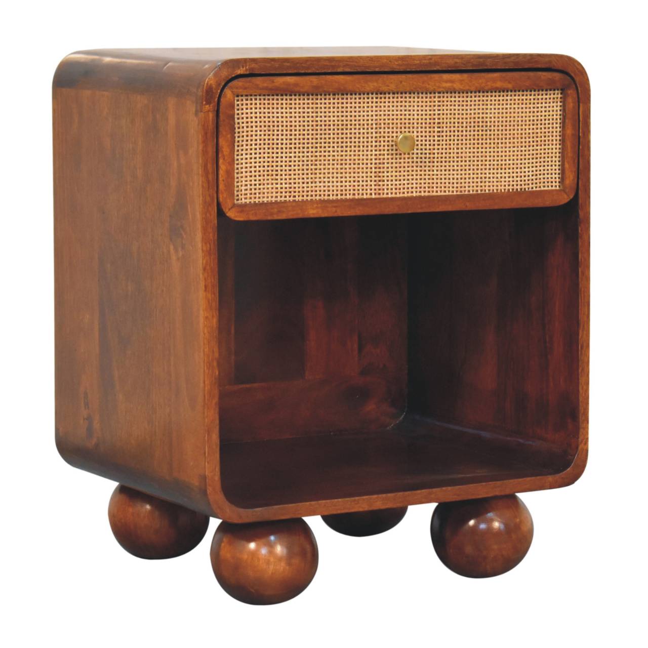 Solid Wood Chestnut Open Woven Bedside