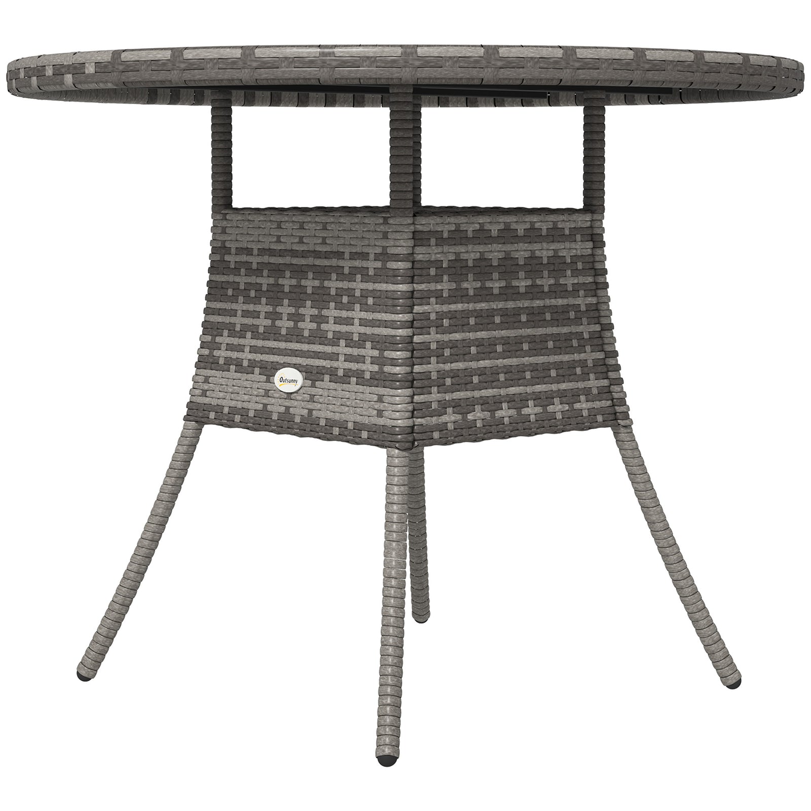Outdoor Pe Rattan Dining Table W/ Wood-plastic Composite Top