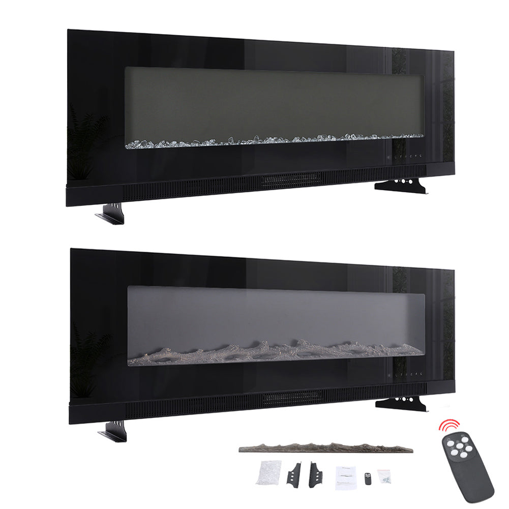 50inch Black Electric Fireplace, Wall Mounted Or Recessed With 12 Flame Colors & Freestanding Legs