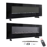 72 inch Black Electric Fireplace, Wall Mounted Or Recessed With 12 Flame Colors & Freestanding Legs