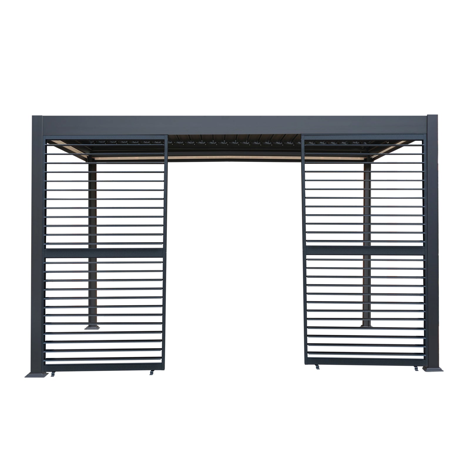 Anthracite Aluminium Pergola With White Blinds & 2 Shutter Panels | 3m x 4m | Anthracite
