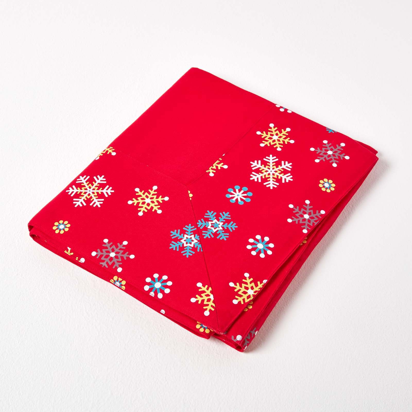 Cotton Christmas Red Snowflake Border Tablecloth | 54" x 90" | Red