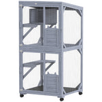 PawHut Outdoor Catio, Wooden Cat House On Exercise Wheels Indoor Outdoor