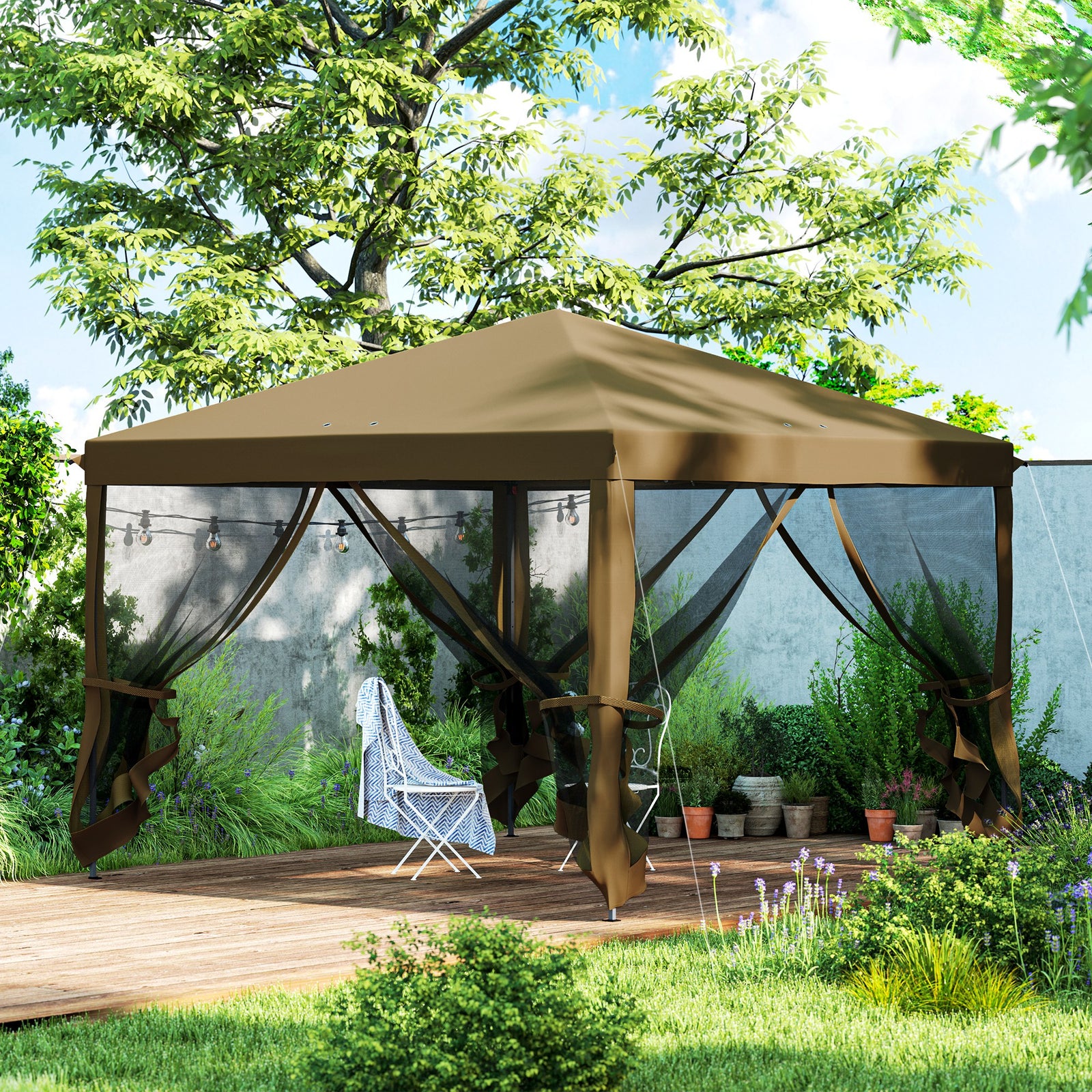 Heavy Duty Pop Up Gazebo With Removable Mesh Sidewall | Khaki